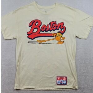 Garfield Sports Boston T-Shirt Mens Large Cream Hockey Baseball Graphic Tee
